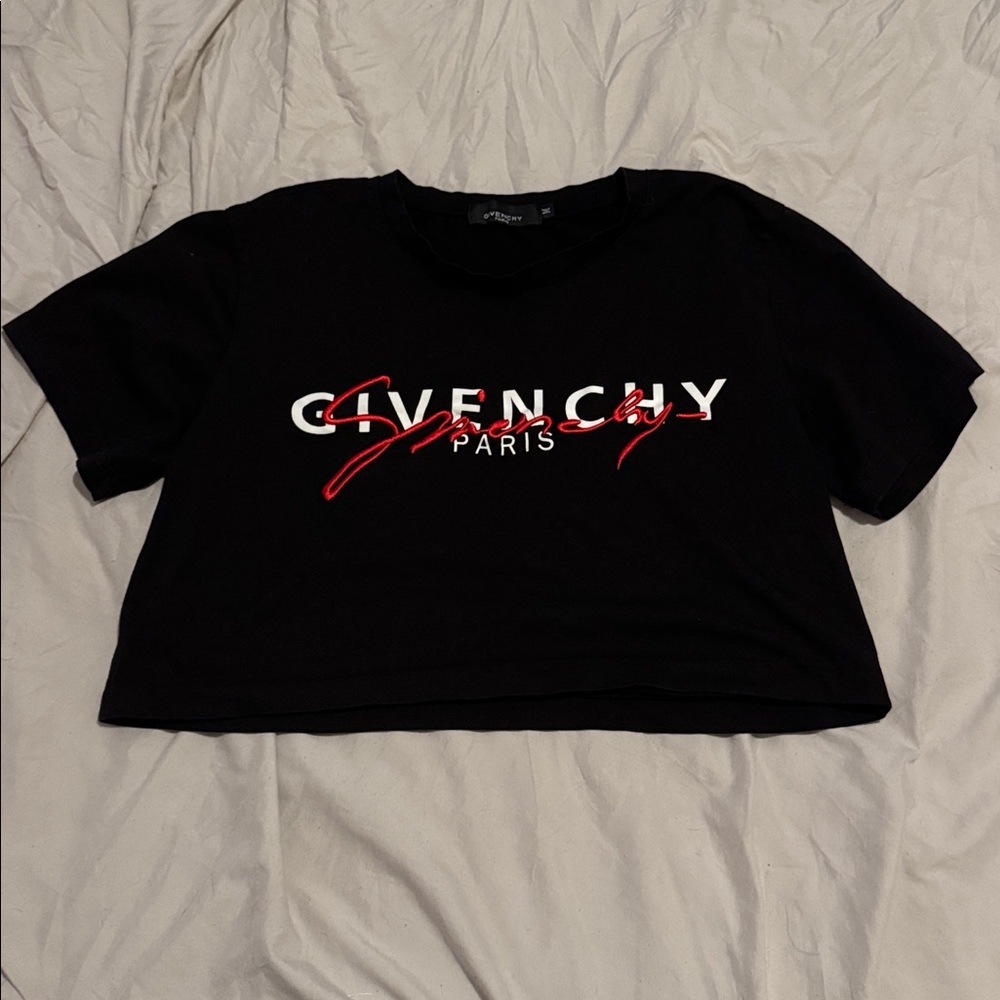 Givenchy Black Tee with Red and White Logo